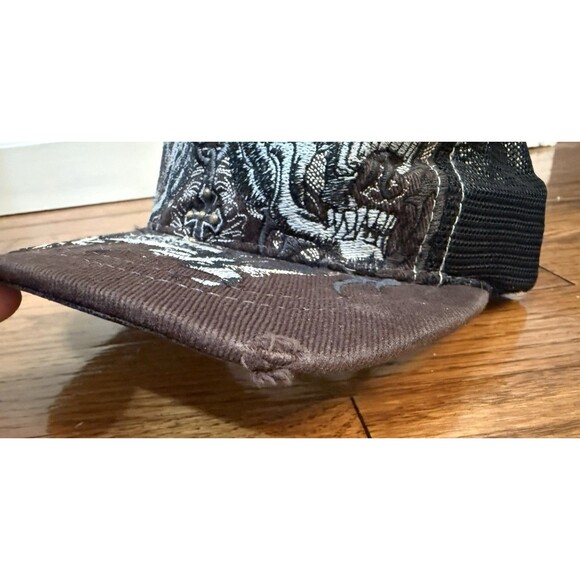 Vintage Affliction Double Skull Chain Cross Trucker Snapback Hat Brown One Size - Picture 5 of 11